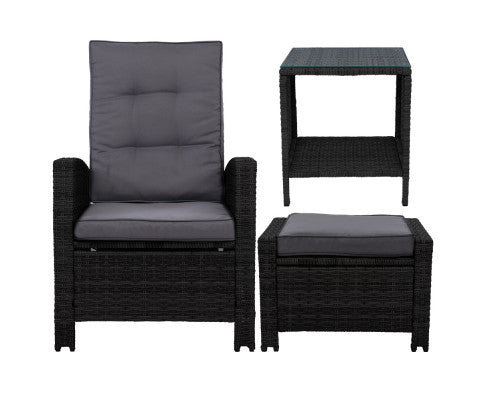 VALTINA OUTDOOR 5 PIECE WICKER RECLINER LOUNG SETTING - BLACK
