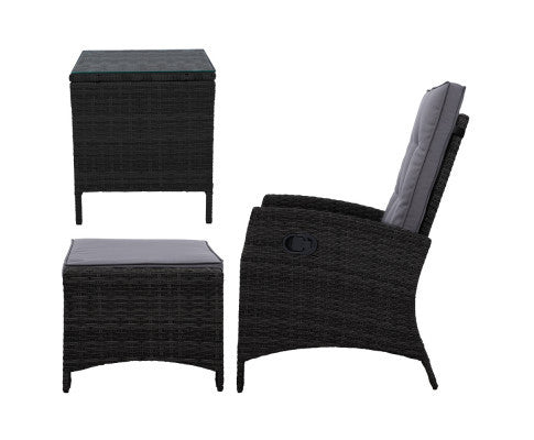 VALTINA OUTDOOR 5 PIECE WICKER RECLINER LOUNG SETTING - BLACK