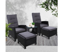 VALTINA OUTDOOR 5 PIECE WICKER RECLINER LOUNG SETTING - BLACK
