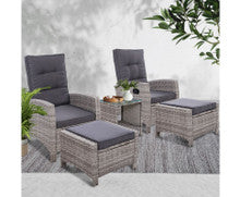 VALTINA OUTDOOR 5 PIECE WICKER RECLINER LOUNG SETTING - GREY
