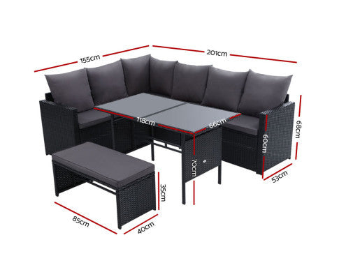 ASTERIN INDOOR/ OUTDOOR 8-SEATER SOFA DINING SETTING - BLACK
