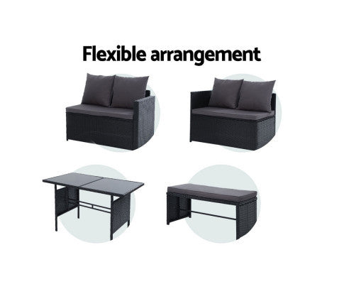 ASTERIN INDOOR/ OUTDOOR 8-SEATER SOFA DINING SETTING - BLACK