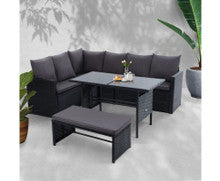 ASTERIN INDOOR/ OUTDOOR 8-SEATER SOFA DINING SETTING - BLACK