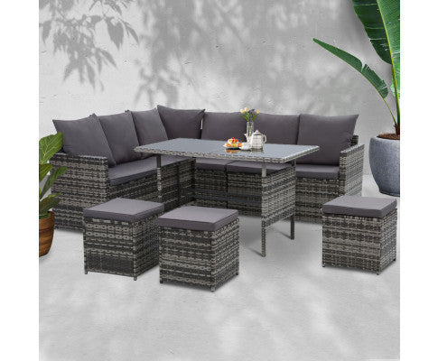 ASTERIN INDOOR/ OUTDOOR 9-SEATER SOFA DINING SETTING - MIXED GREY