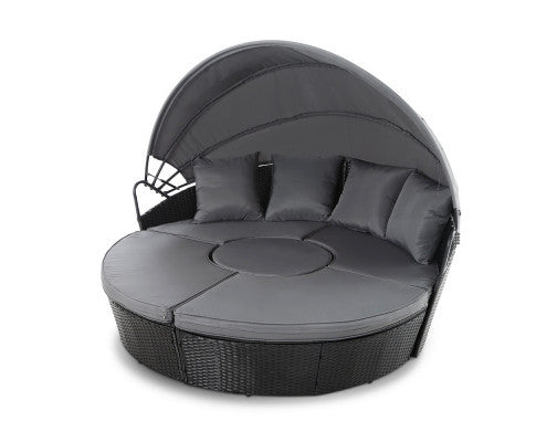 HOREBY OUTDOOR ROUND DAYBED WITH FOLDING CANOPY - BLACK