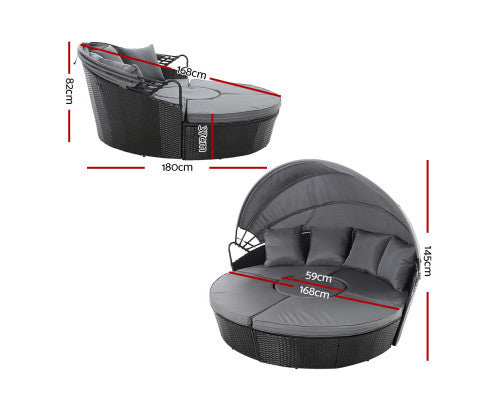 HOREBY OUTDOOR ROUND DAYBED WITH FOLDING CANOPY - BLACK