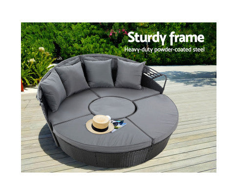 HOREBY OUTDOOR ROUND DAYBED WITH FOLDING CANOPY - BLACK