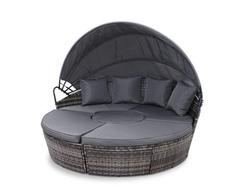 HOREBY OUTDOOR ROUND DAYBED WITH FOLDING CANOPY - GREY
