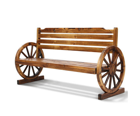 ROSHAN OUTDOOR WOODEN 3 SEATER WAGON WHEEL BENCH - AS PICTURED