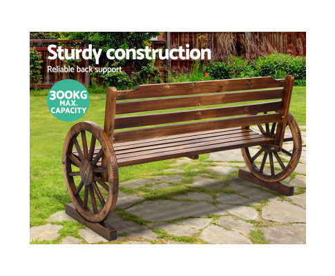 ROSHAN OUTDOOR WOODEN 3 SEATER WAGON WHEEL BENCH - AS PICTURED