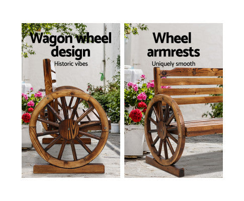 ROSHAN OUTDOOR WOODEN 3 SEATER WAGON WHEEL BENCH - AS PICTURED