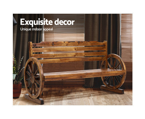 ROSHAN OUTDOOR WOODEN 3 SEATER WAGON WHEEL BENCH - AS PICTURED