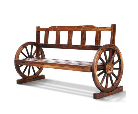 RASHID OUTDOOR WOODEN 3 SEATER WAGON WHEEL BENCH - AS PICTURED