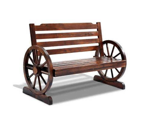 ROSHAN OUTDOOR WOODEN 2 SEATER WAGON WHEEL BENCH- BROWN