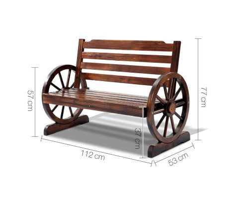 ROSHAN OUTDOOR WOODEN 2 SEATER WAGON WHEEL BENCH- BROWN