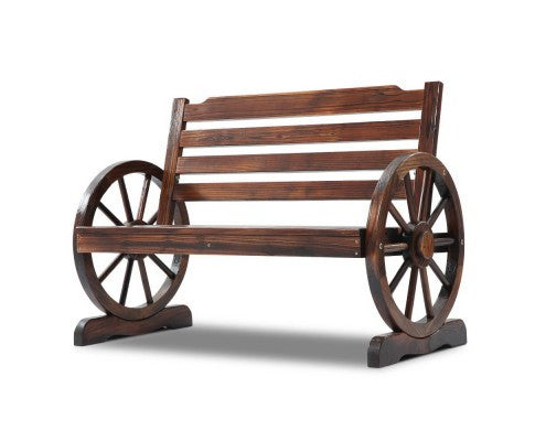 ROSHAN OUTDOOR WOODEN 2 SEATER WAGON WHEEL BENCH- BROWN