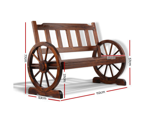 RASHID OUTDOOR WOODEN 2 SEATER WAGON WHEEL BENCH - AS PICTURED