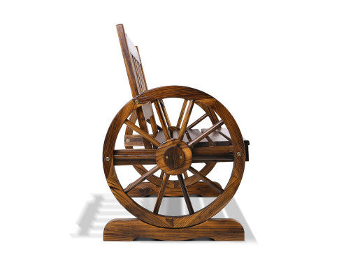 RASHID OUTDOOR WOODEN 2 SEATER WAGON WHEEL BENCH - AS PICTURED