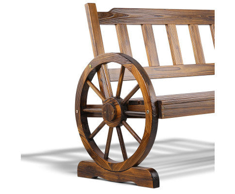 RASHID OUTDOOR WOODEN 2 SEATER WAGON WHEEL BENCH - AS PICTURED