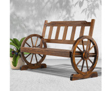 RASHID OUTDOOR WOODEN 2 SEATER WAGON WHEEL BENCH - AS PICTURED
