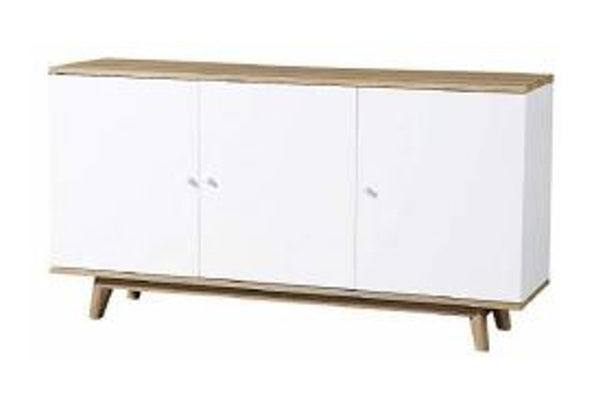 OSLO 3 DOOR SIDEBOARD BUFFET TIMBER GRAIN VENEER - 800(H) x 1500(W)- WHITE