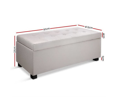 ATASHA LARGE FABRIC OTTOMAN STORAGE BOX - 370(H) x 970(W) x 415(D) - BEIGE