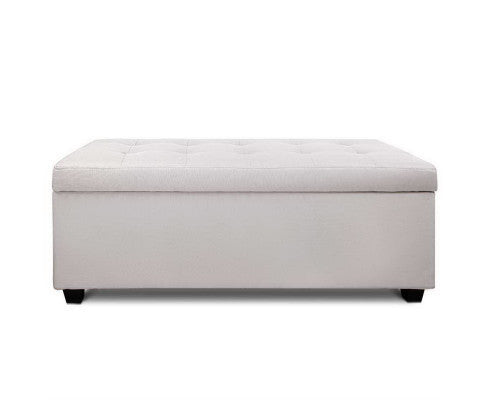 ATASHA LARGE FABRIC OTTOMAN STORAGE BOX - 370(H) x 970(W) x 415(D) - BEIGE