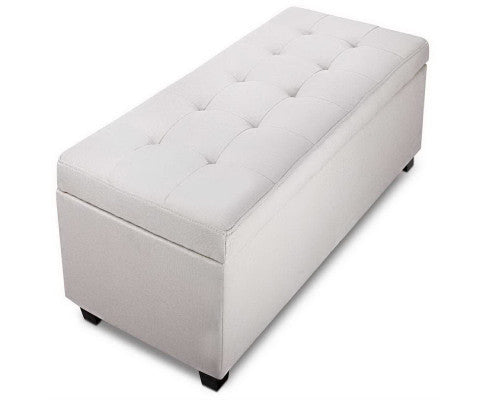 ATASHA LARGE FABRIC OTTOMAN STORAGE BOX - 370(H) x 970(W) x 415(D) - BEIGE