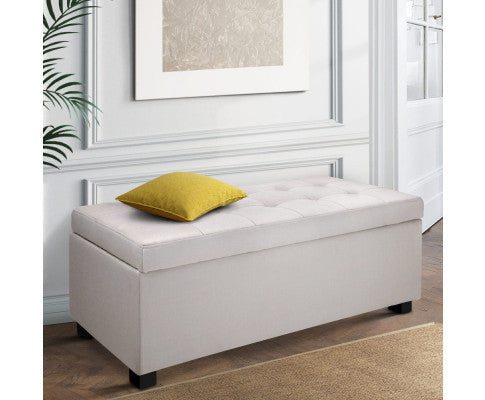ATASHA LARGE FABRIC OTTOMAN STORAGE BOX - 370(H) x 970(W) x 415(D) - BEIGE