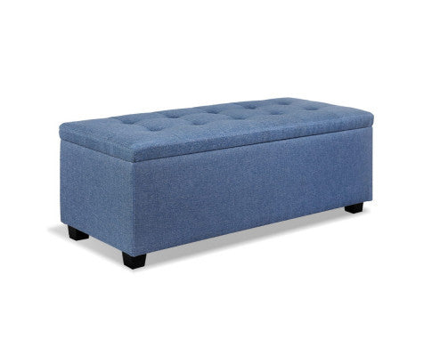 PREMIUM UPHOLSTERED FABRIC STORAGE OTTOMAN - 370(H) X 970(W) - BLUE