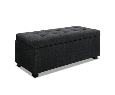 PREMIUM UPHOLSTERED FABRIC STORAGE OTTOMAN - 370(H) X 970(W) - CHARCOAL