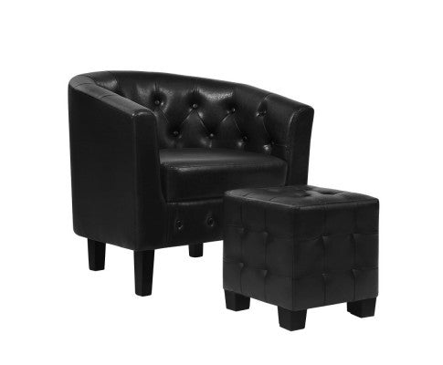 ABBIE FABRIC LOUNGE ARMCHAIR WITH OTTOAMN - BLACK