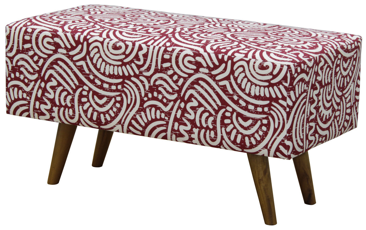 RAILEY RECTANGULAR OTTOMAN - COTTON BLEND FABRIC/SOLID TIMBER - 430(H) X 800(W) - BLUE, GREEN, RED AND ORANGE