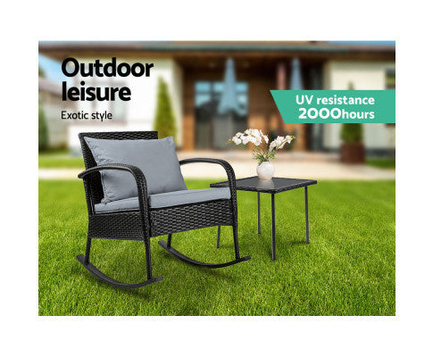 CLARENCE INDOOR/ OUTDOOR ROCKING CHAIR WITH TABLE - BLACK
