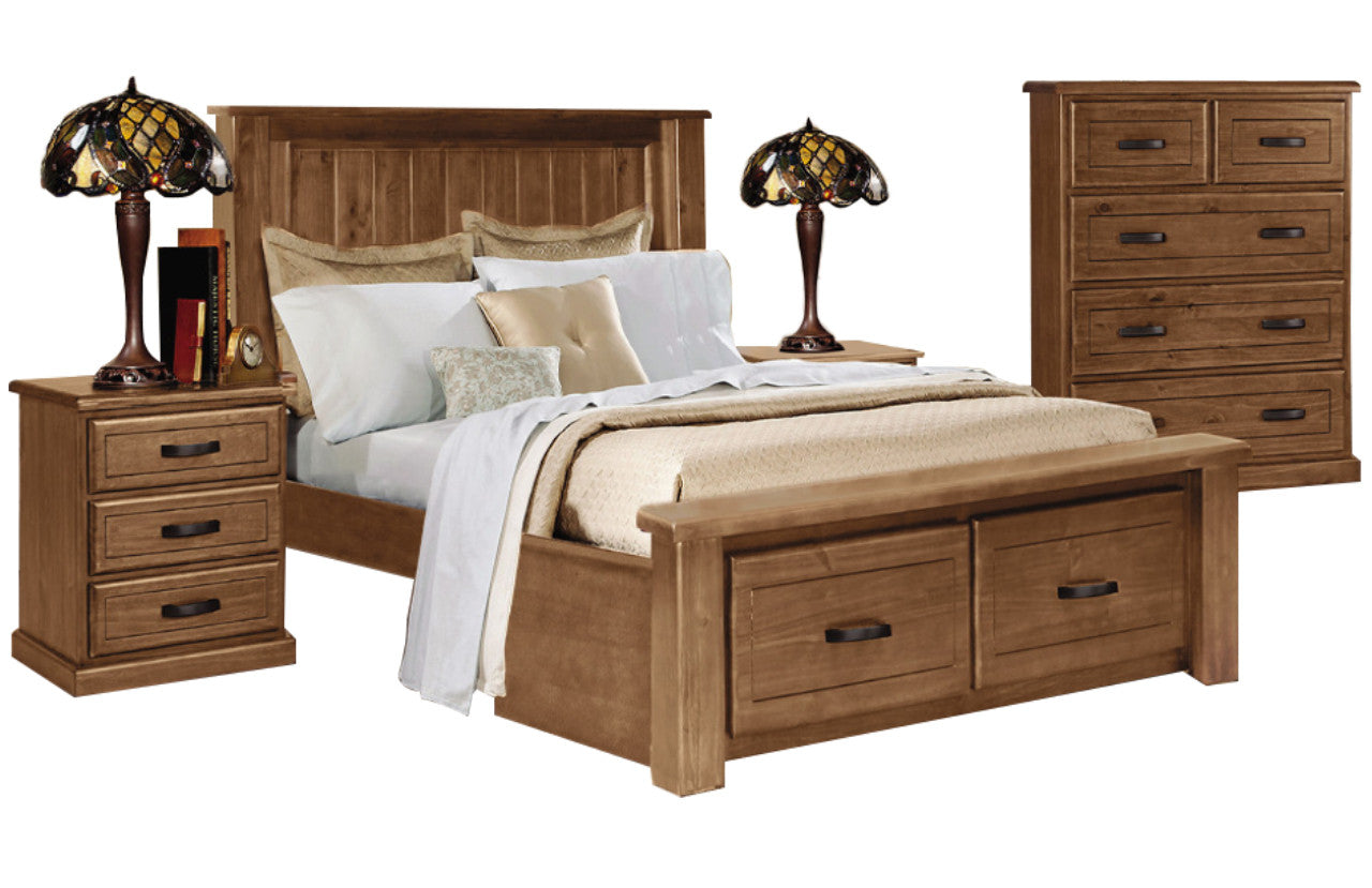 Oakley King 4 Piece (TALLBOY) Bedroom Suite With 2 Underbed Storage Drawers - Tuscan