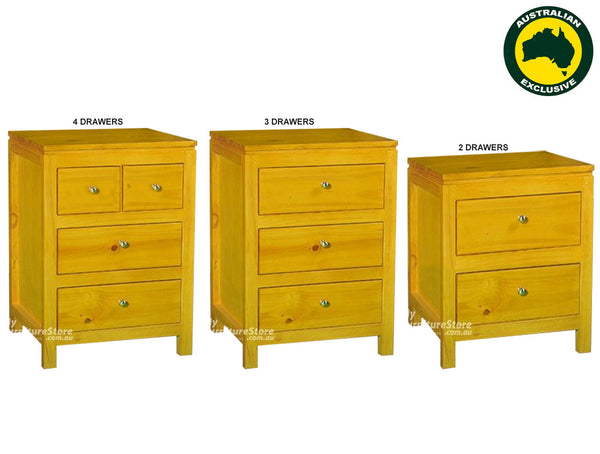 OLIVER (AUSSIE MADE) STRAIGHT BEDSIDE TABLE COLLECTION - ASSORTED STAINED COLOURS
