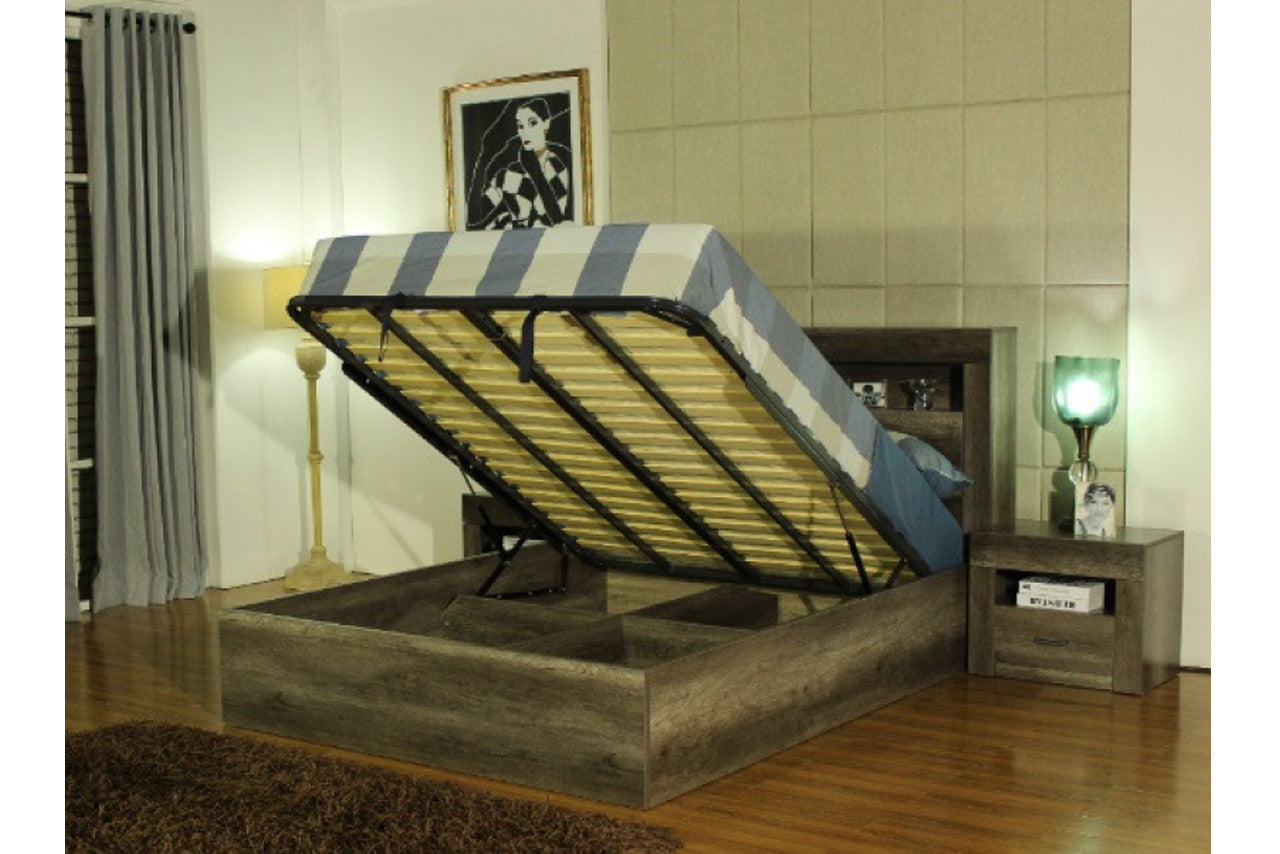 DOUBLE URGANDA FRONT GAS LIFT OR SIDE DRAWER (SIDE/SIDE/FRONT) BED - 1200(H) - VINTAGE OAK