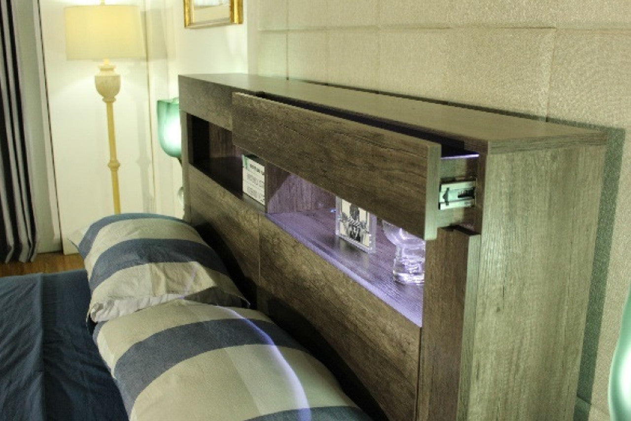 KING URGANDA 2 DRAWER BOOKEND BEDHEAD - 1200(H) - VINTAGE OAK