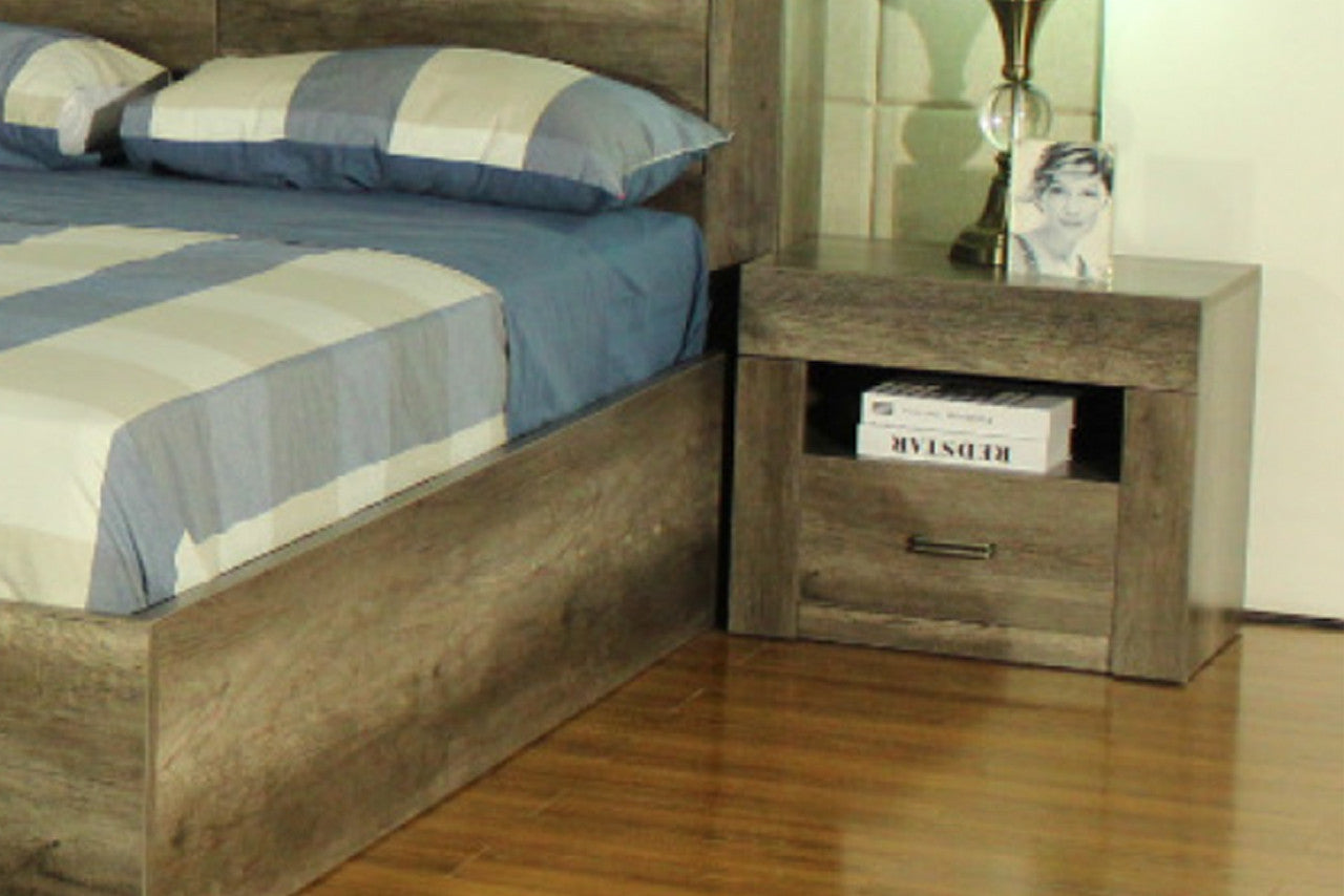 URGANDA KING 4 PIECE (TALLBOY) STORAGE FRONT GAS LIFT OR 3 DRAWERS BED (SIDE/SIDE/FRONT) - VINTAGE OAK