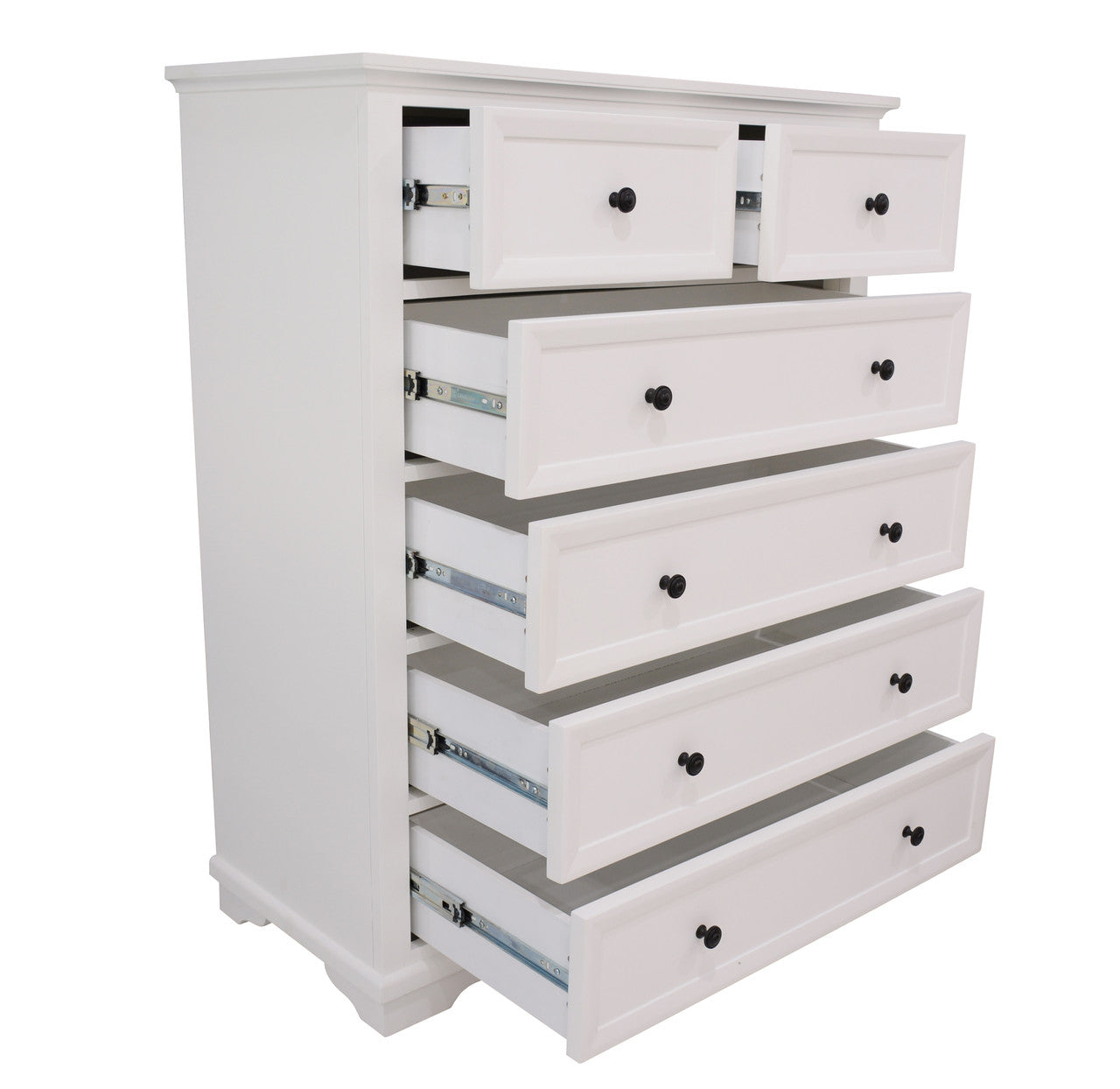 CHANELLE KING 4 PIECE (TALLBOY) BEDROOM SUITE (22-9-5-14-14-1) - WHITE