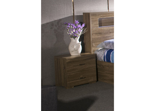 Dallas 2 Drawer Bedside Table - 500(H) X 550(W) X 400(D) - Grey Oak