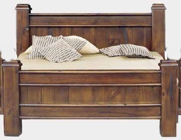 QUEEN SPRING FULL PANEL BED - ROUGH SAWN (2081)