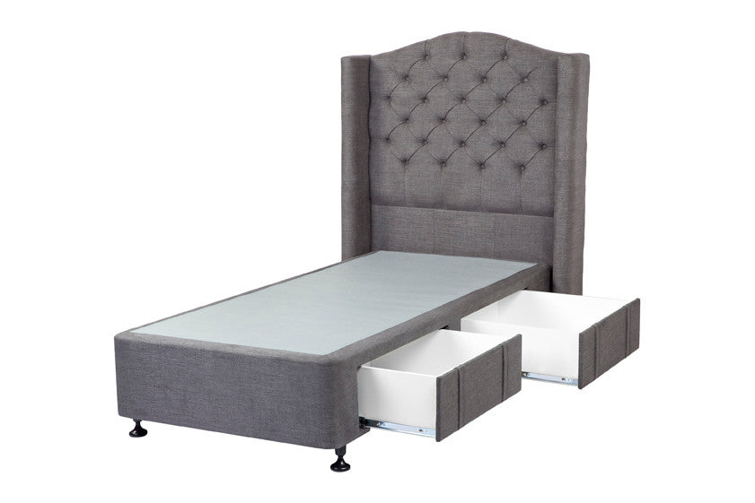 KING SINGLE WANDA LINEN FABRIC UPHOLSTERED BED WITH 2 DRAWERS - ASSORTED COLOUR