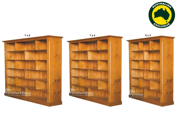 PIGEON (AUSSIE MADE) BOOKCASE 3 SPACE ON TOP COLLECTION - ASSORTED STAINED COLOURS