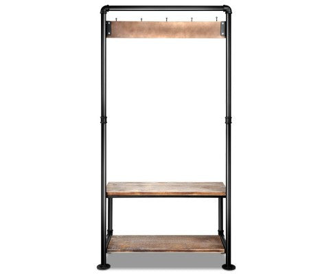 DIY RUSTIC SHOE RACK AND COAT HANGER - NATURAL / BLACK