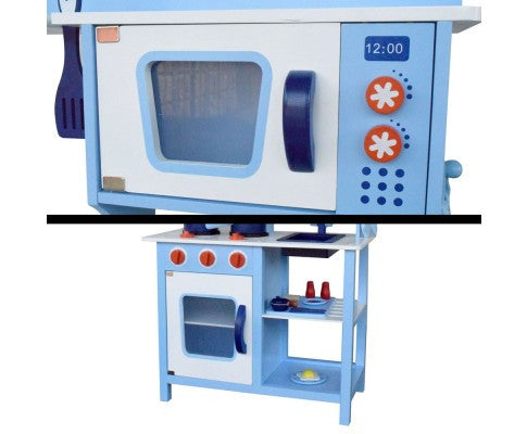 BERRY 18 PIECE KIDS WOODEN KITCHEN COOKWARE CHEF PLAY SET - BLUE