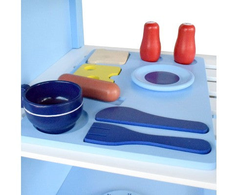 BERRY 18 PIECE KIDS WOODEN KITCHEN COOKWARE CHEF PLAY SET - BLUE