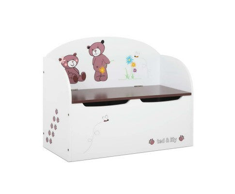 TOYSTORE WOODEN STORAGE TOY BOX BENCH - WHITE & BROWN