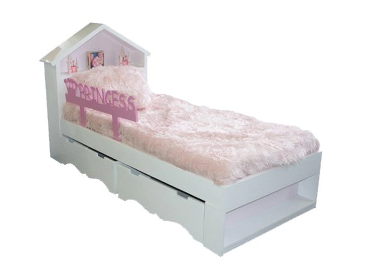 SINGLE PRINCESS BED WITH 2 UNDERBED STORAGE BOXES - PRICED IN ASSORTED COLOURS (VIC ASH AND PINE OPTIONS ALSO AVAILABLE - PRICE ON APPLICATION) - CUSTOMISATION AVAILABLE