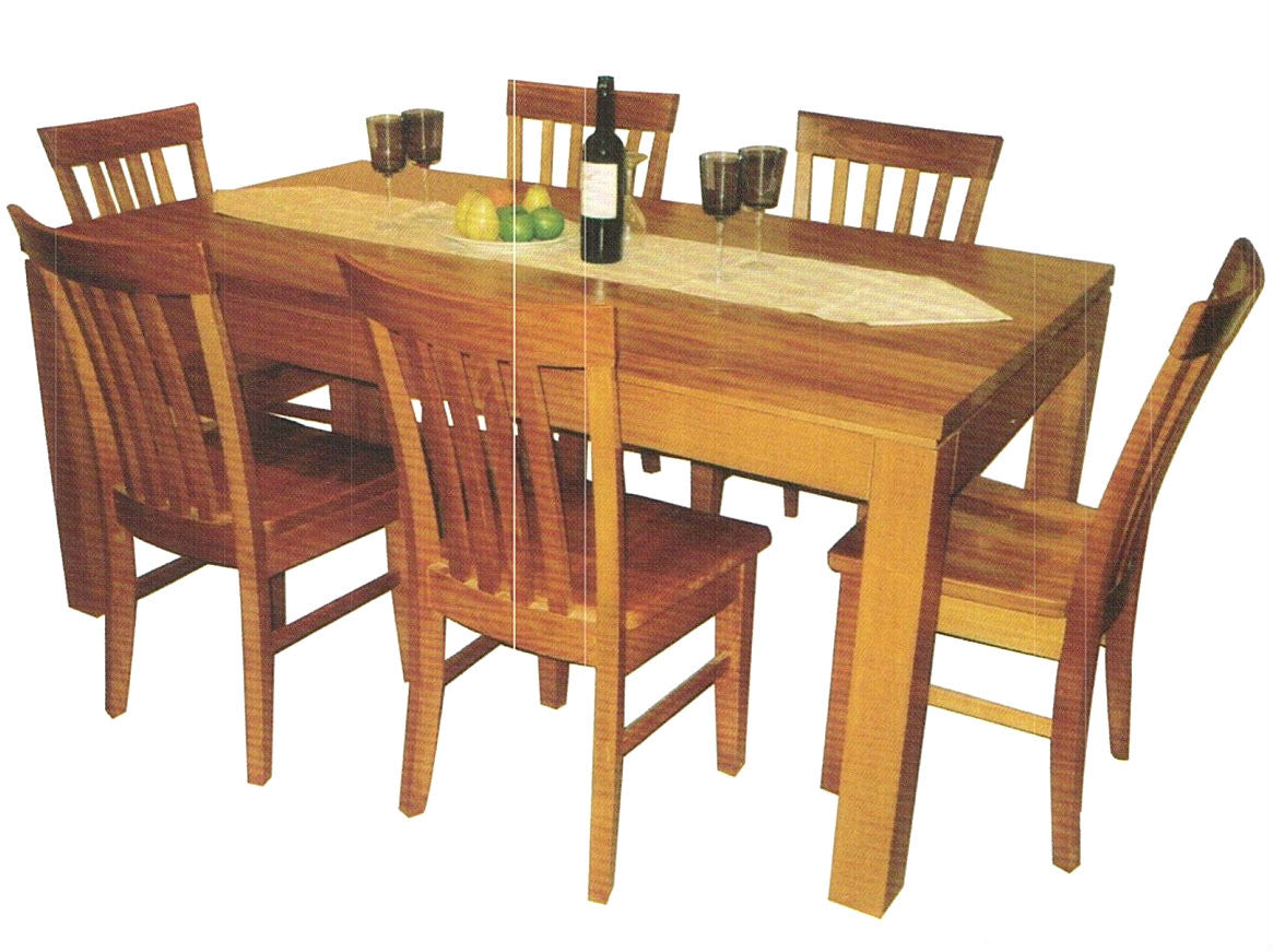 TASSIE OAK (GROOVE UNDER TABLE TOP) 7 PIECE DINING SUITE - 1800(L) x 1000(W) - CHOICE OF COLOURS